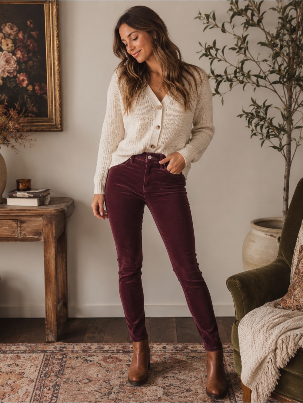 Pilcro Anthropologie Serif Velvet Skinny Jeans 28 Burgundy Wine Stretch Pants